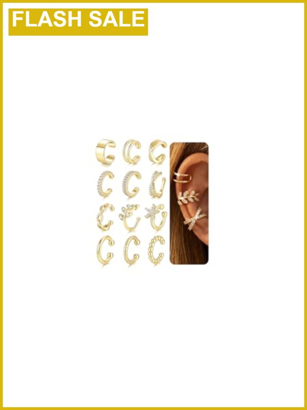 14K Gold Plated Ear Cuff Set Non-Piercing Clip On Cartilage